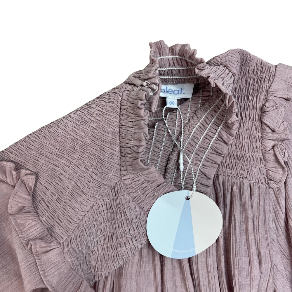 Girls Smocked Neckline Ruffle Dress Long Sleeve Mauve Sz 8 Cottagecore Whimsical - Picture 7 of 9